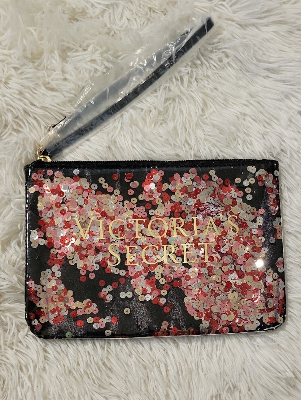 Victoria's Secret Black Sequin Stripe Tote - Pink & Gold Accent - Picture 4 of 12